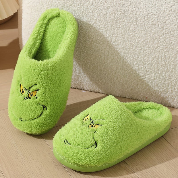 Men's And Women's Fashionable Home Green Fur Monster Warm Thick-Soled Soft-Soled Plush Slippers