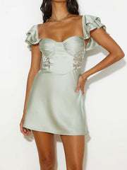 Ruffle lace satin dress