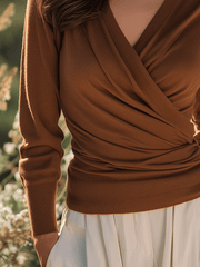 Elegant Brown Slim-Fit Knit Top