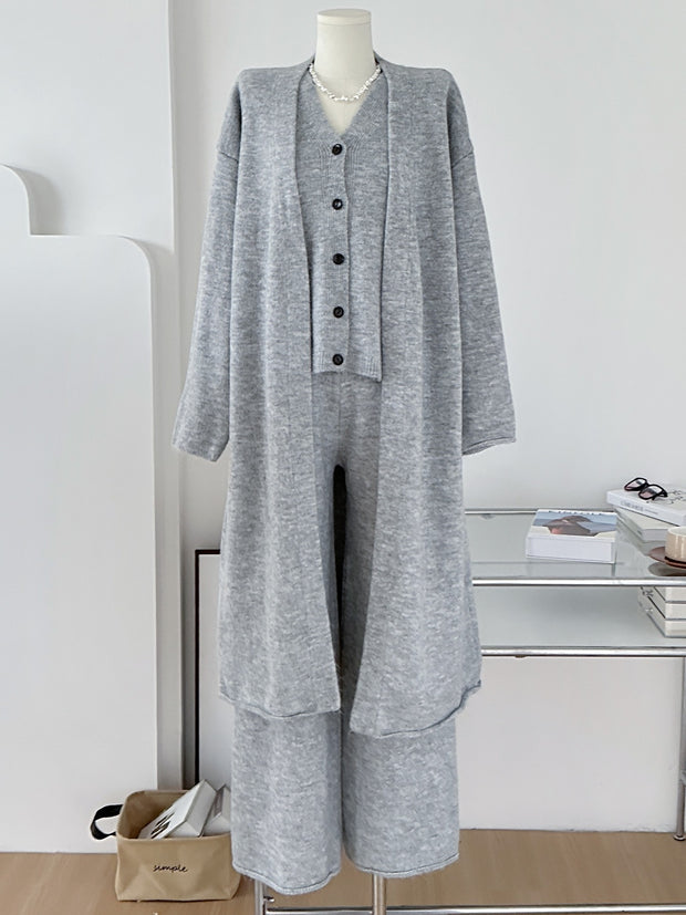 Leisure Long Cardigan Three Piece Pants Set