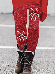 Merry Christmas Bow Print Casual Leggings