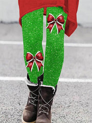 Merry Christmas Bow Print Casual Leggings