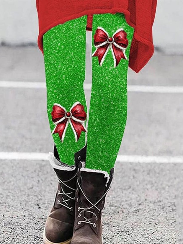 Merry Christmas Bow Print Casual Leggings