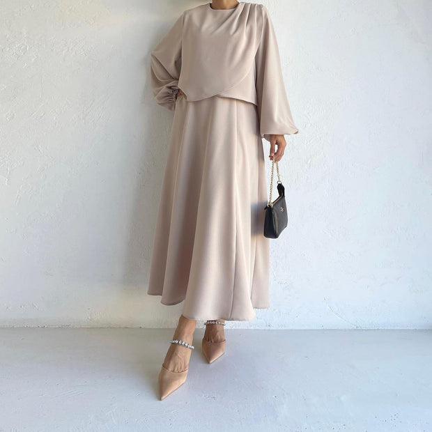 Fashion Bubble Sleeve Long Skirt Two -piece Suit