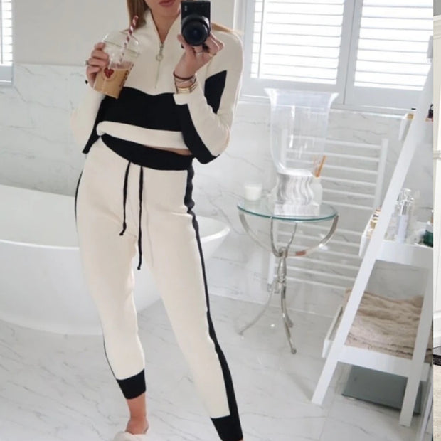 Casual Stand-up Collar Half Zip Two-piece Set