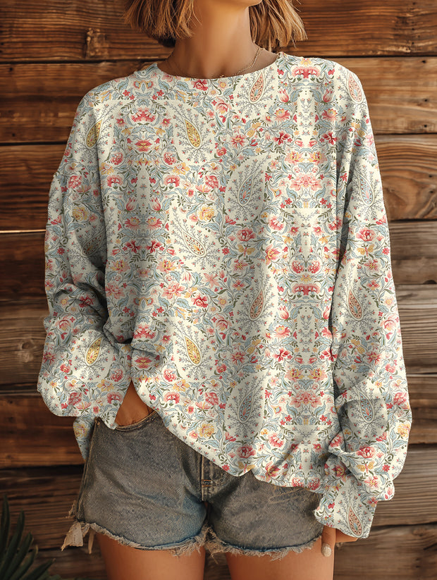 Women's Retro Paisley Floral Art Pattern Print Casual Crew Neck Sweatshirt