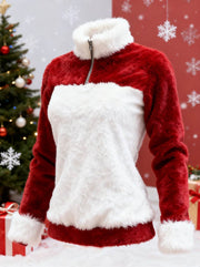 Women'S Casual Plush Contrast Color Stitching Christmas Sweatshirt