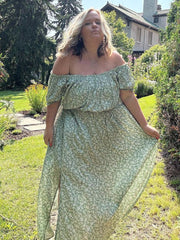 Plus Sage Green Floral Off-Shoulder Maxi Dress