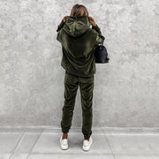 Women's solid color hooded sports casual suit