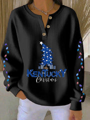 Women's Christmas Print Knitted Crew Neck Long Sleeve Top