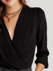 Retro Cross V-neck Long-sleeved Pleated Blouse