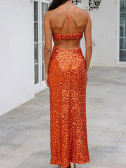 Ajustable straps sequin maxi dress