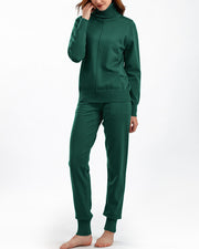 Turtleneck solid color sweater knitted two-piece set