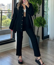 Loose Wrinkles Button Shirt Trousers Two -piece Suit