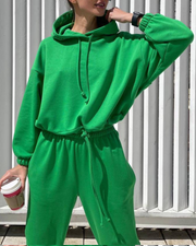 Loose Waist Waist Hooded Sweater Suit