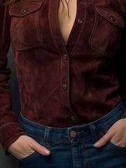 Chestnut Brown Eco Suede Western Shirt With Pockets