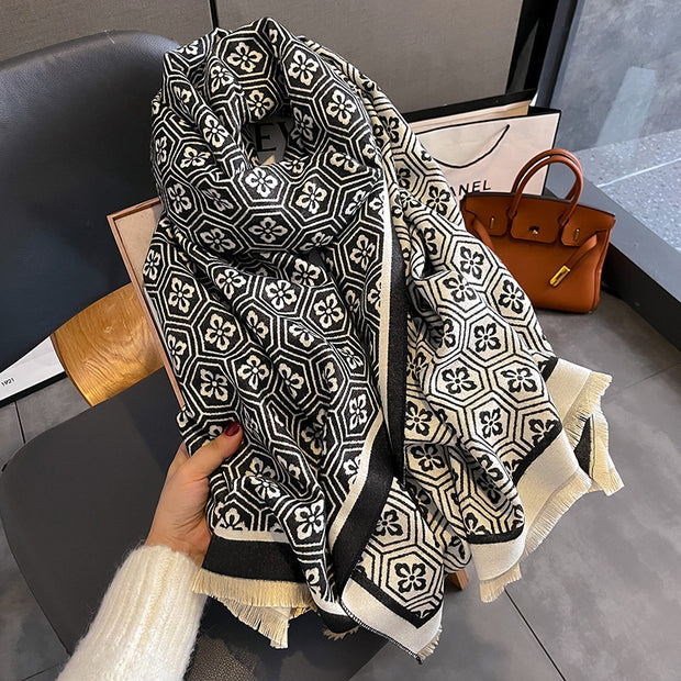 Four-Leaf Flower Fashion Artificial Cashmere Scarf Female Winter All-matching
