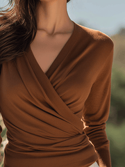 Elegant Brown Slim-Fit Knit Top