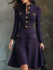 Vintage Buttons Chanel Style  Tweed Midi Dress