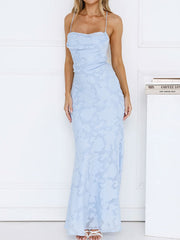 Thin straps jarquard maxi dress