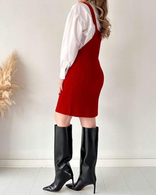 Casual knitted suspender dress