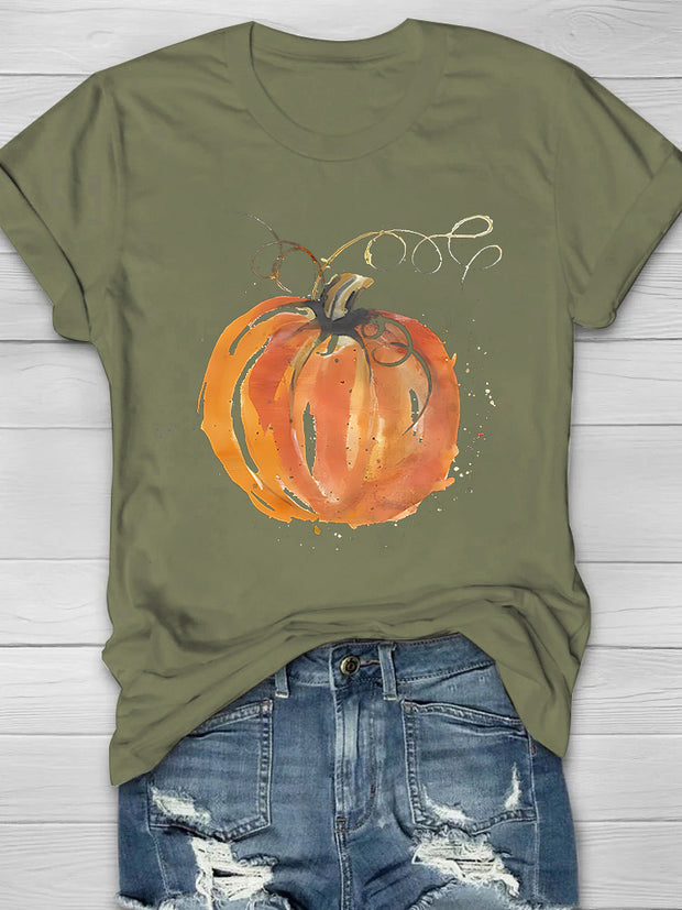 Oil Painting Pumpkin Printed Women's T-shirt