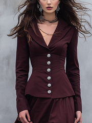 Retro Button-down Lapel Slim Blazer Skirt Set