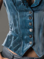 Vintage Striped Velvet Satin Vintage Collar Slim Fit Vest