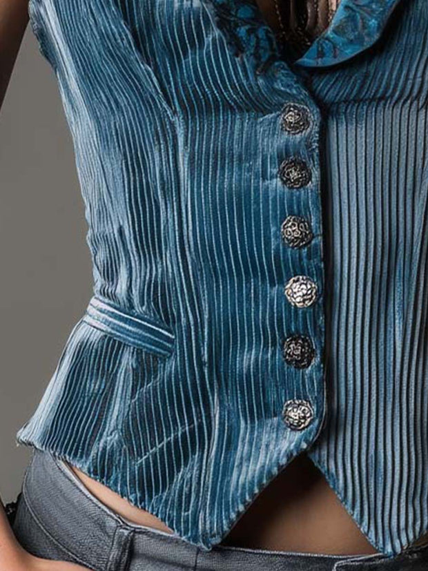 Vintage Striped Velvet Satin Vintage Collar Slim Fit Vest