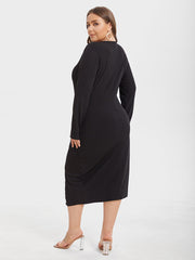 Solid Twist Front Wrap Hem Midi Dress