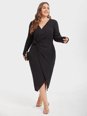 Solid Twist Front Wrap Hem Midi Dress