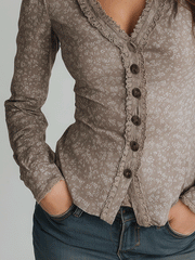 French Romantic Retro Button-Down Floral Shirt