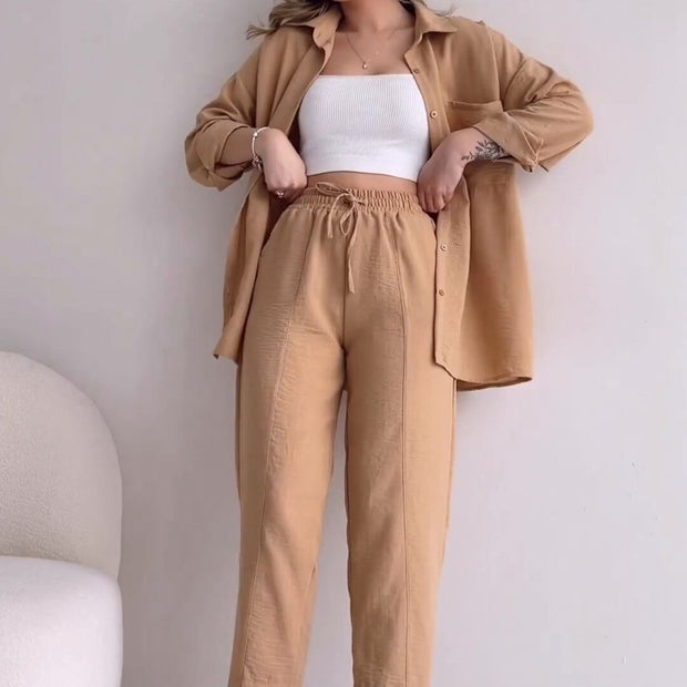 Women's Wrinkle Long Sleeves Two -piece Suit