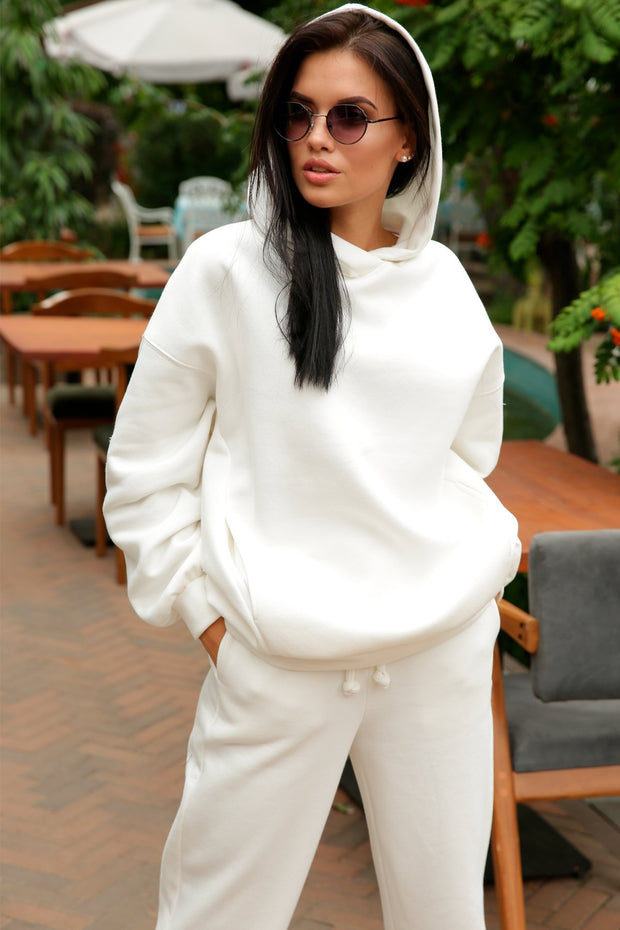 Fashion Casual Solid Color Two-piece Hooded  Suit