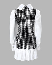 Autumn And Retro Winter Elegant Plaid Shirt Splicing Fake Two-piece Dress