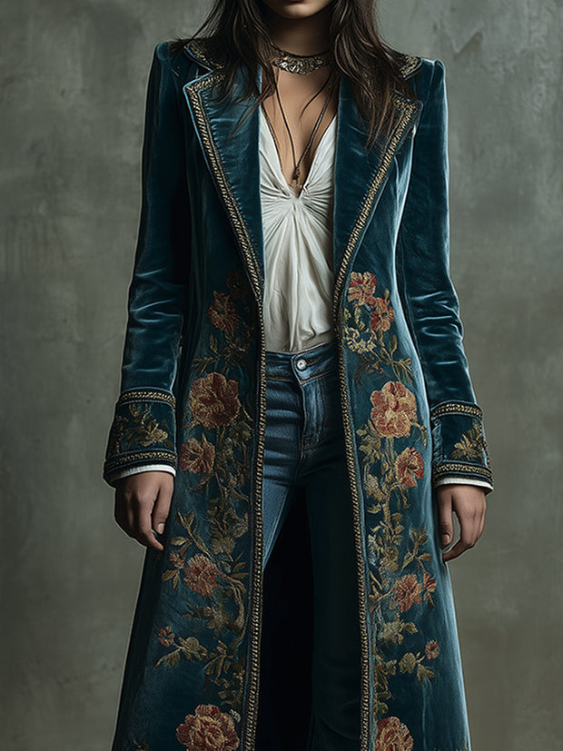 Vintage Velvet Gold Web Print Mid-length Coat