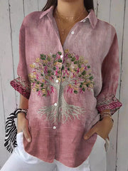 Women's Breast Cancer Consciousness Tree Of Life Webbing Long Sleeves Shirt