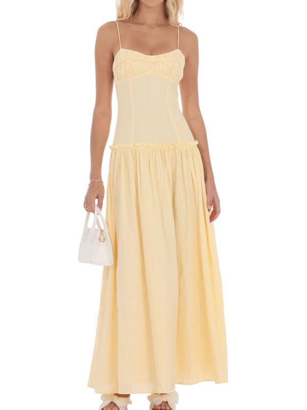 Thin straps ruched maxi dress