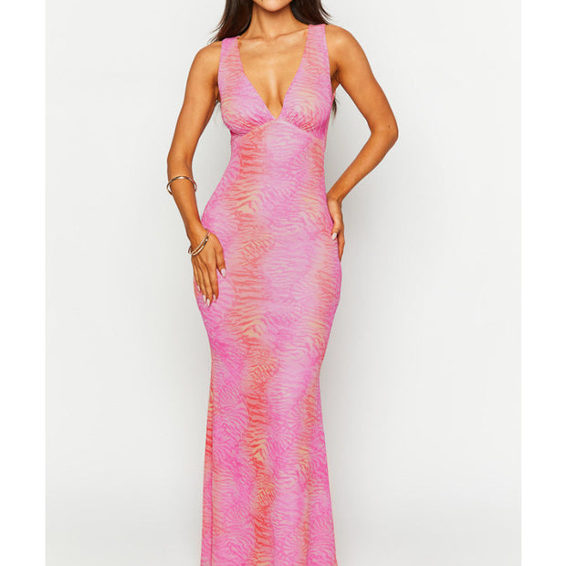 Pink Sunset Print Maxi Dress