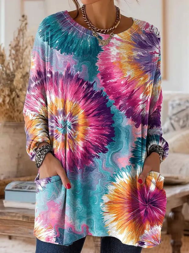 Women's Tie-Dye Pattern Art Print Casual Long-Sleeve T-Shirt