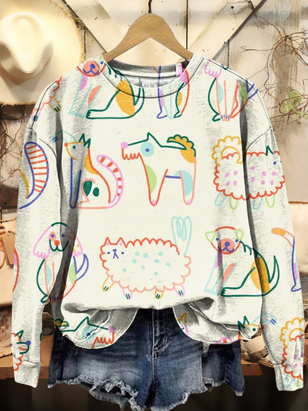 Women's Cute Animals Art Print Casual Crew Neck Sweatshirt