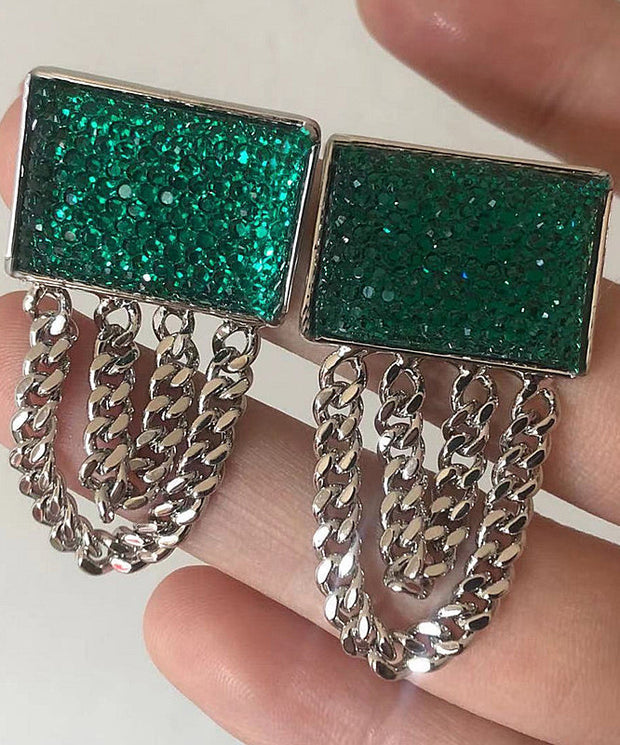 Art Emerald Green Copper Alloy Resin Chain Drop Earrings