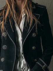 Black Double-Breasted Military Coat With Silver Detailing