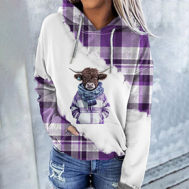 Highland Cow Print Casual Long Sleeve Hoodie