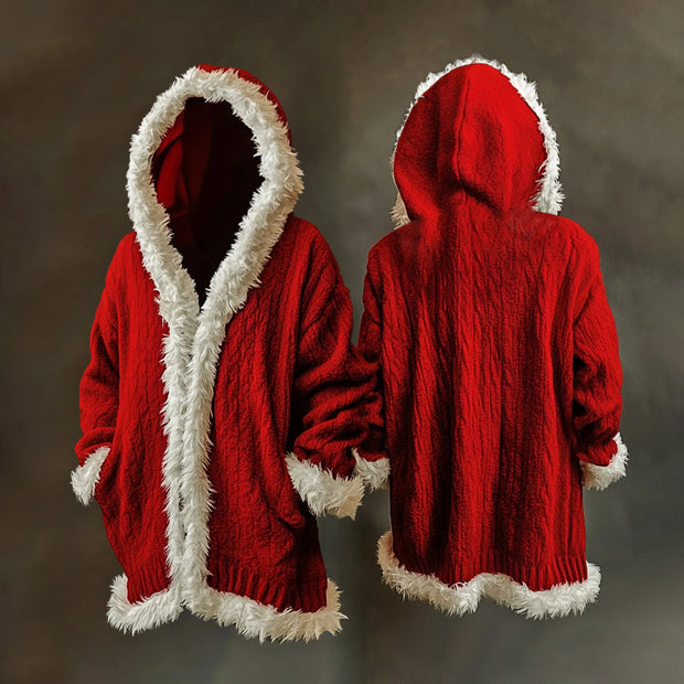 Vintage Mrs. Santa Christmas Furry Hooded Cardigan Sweater