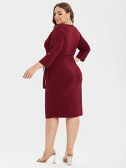 Crisscross Ruched Knot Side Wrap Midi Dress