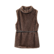 Elegant Women's Sleeveless Belt Turtleneck Top