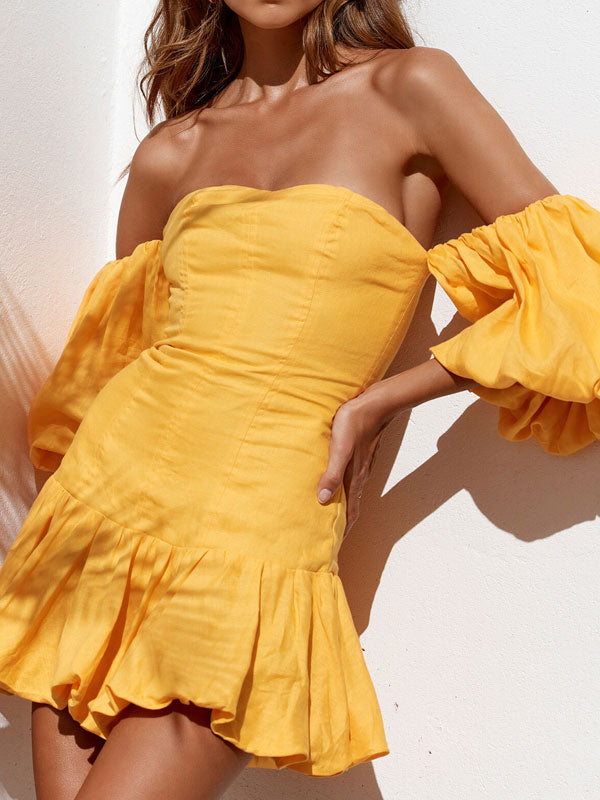 Yellow one shoulder mini dress