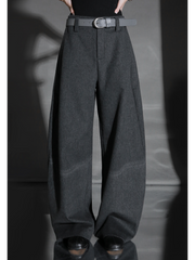 Fashion Belted Tapered Wool Trousers for Women – Elegant Cocoon Silhouette Long Suit Pants