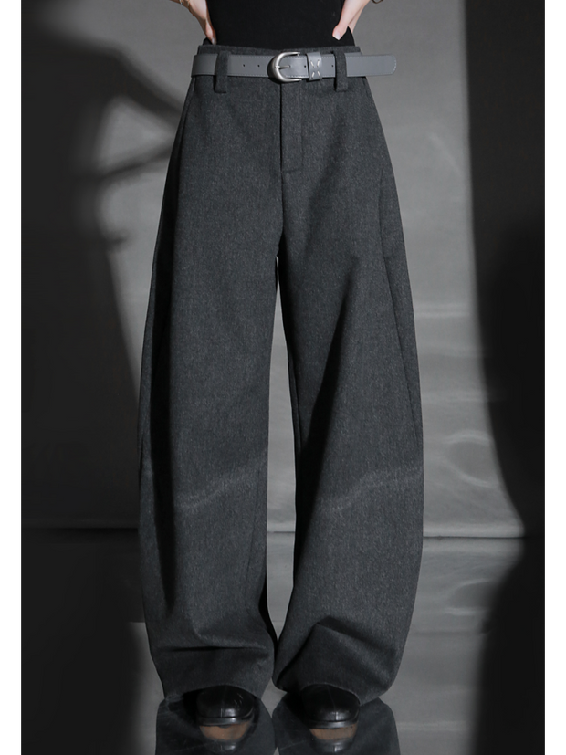 Fashion Belted Tapered Wool Trousers for Women – Elegant Cocoon Silhouette Long Suit Pants